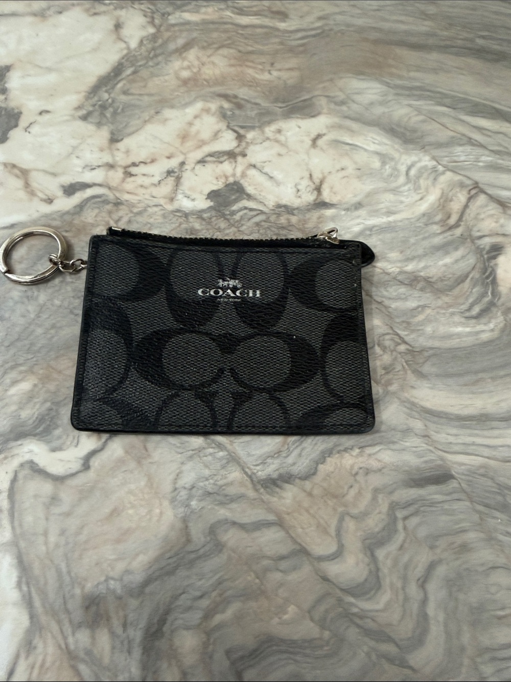 COACH Black Signature Zip Card Case with Key Ring
